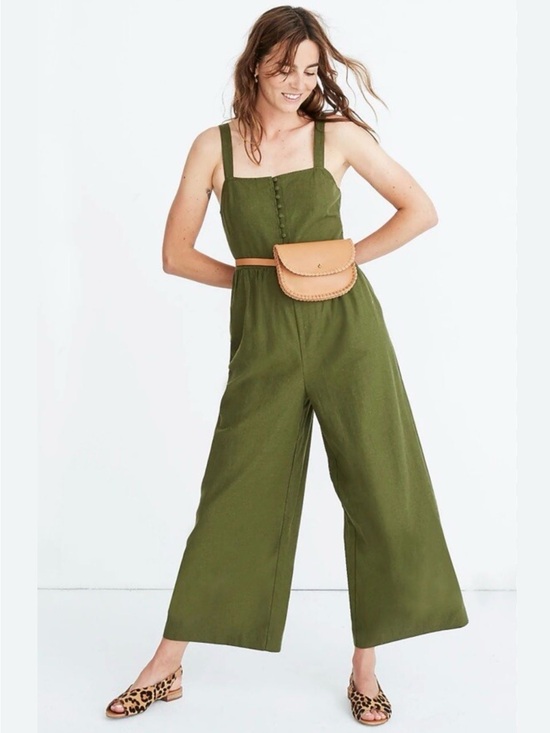 Madewell Pants - Madewell Linen Cotton Button Jumpsuit Green Wide Leg 12